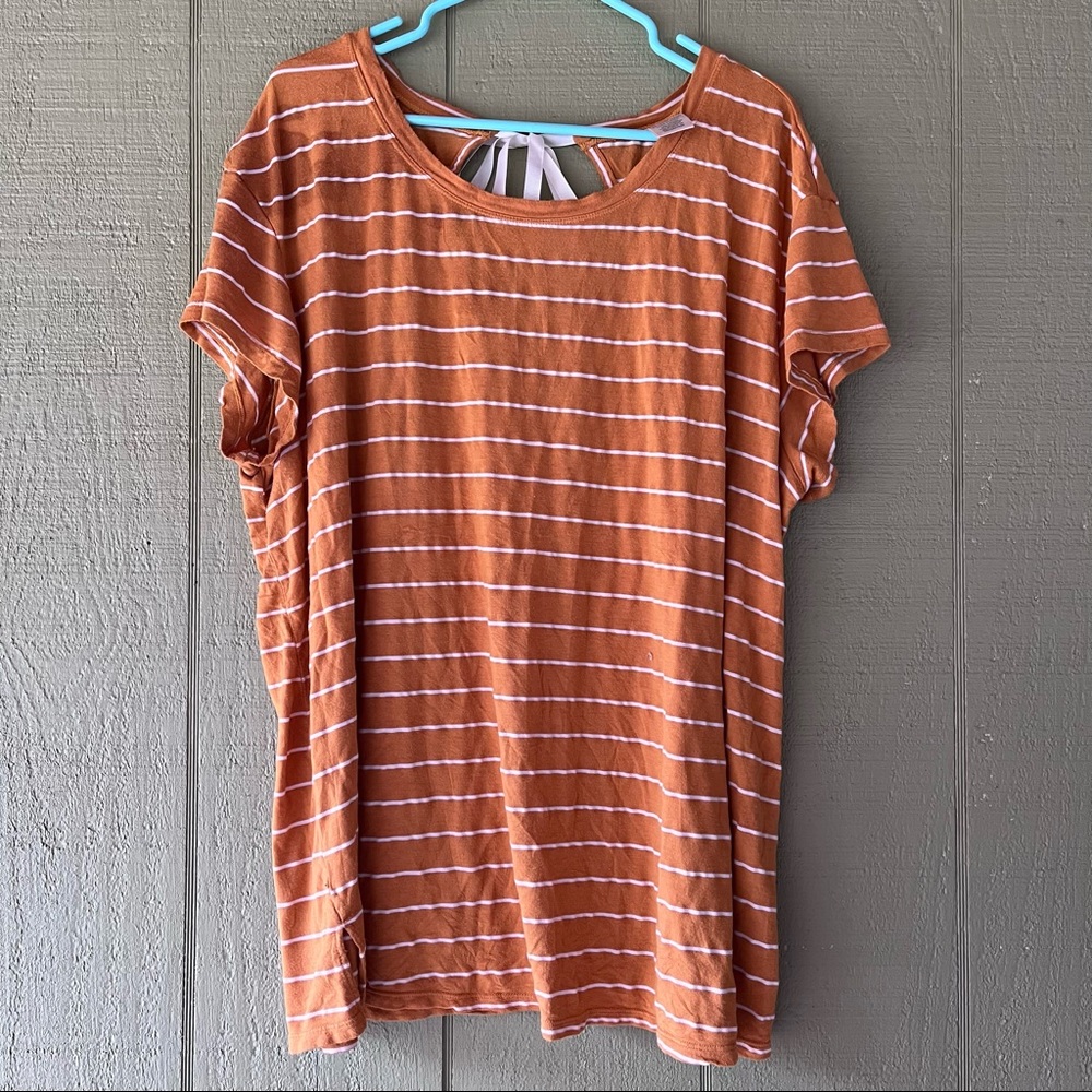 Mustard yellow striped tie back keyhole t shirt